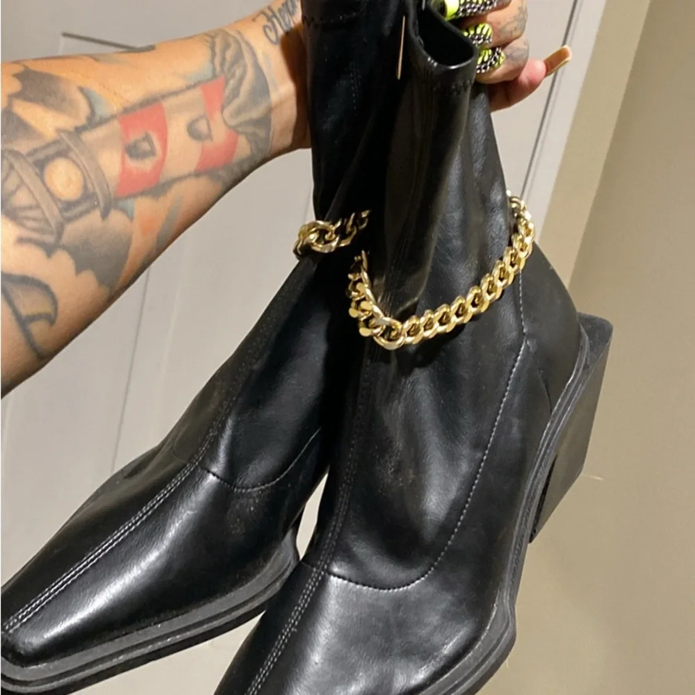 ASOS Black Ankle Boots with Gold Chain - Picture 1 of 3